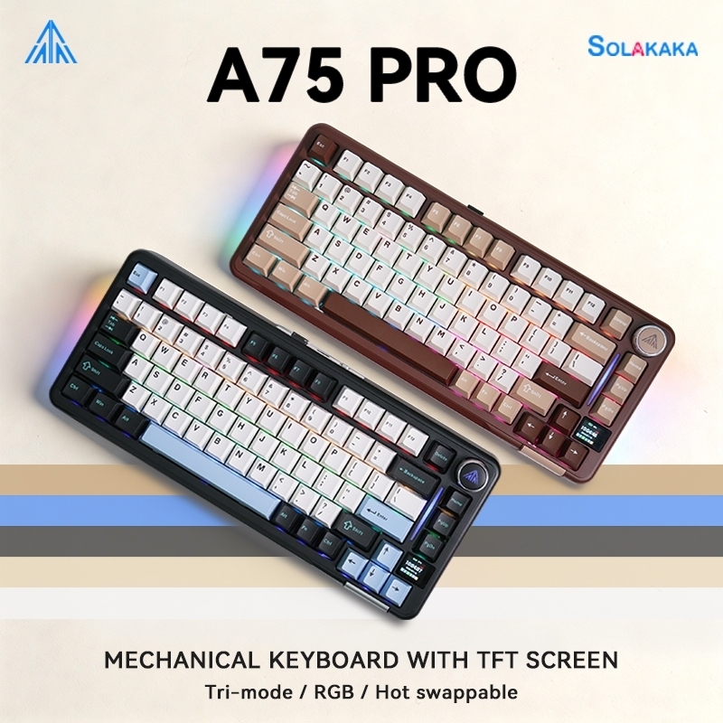 SOLAKAKA A75PRO คีย์บอร์ดแมคคานิคอล หน้าจอ LCD Tri-Mode RGB Hot-swap Wireless คีย์บอร์ดเกมมิ่ง สำหรับเล่นเกมและทำงาน