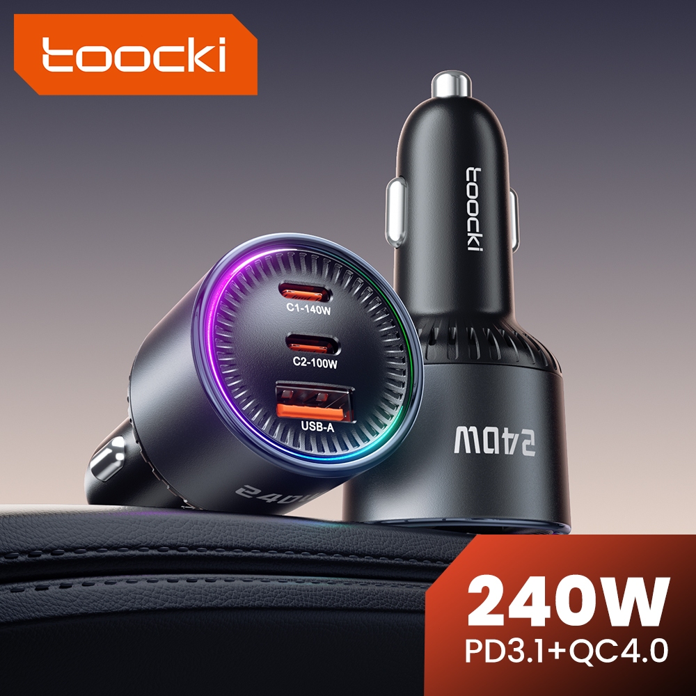 Toocki 240W Car Charger 3-Port USB C PD Fast Charger 140 W + 100 W + 30 W PPS QC4.0 หลายพอร์ตอะแดปเต