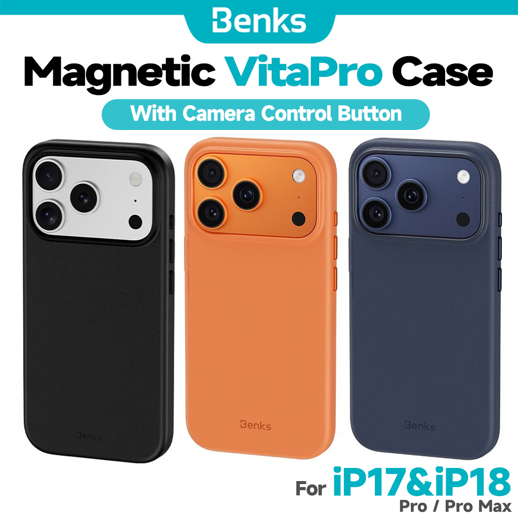[Benks Official] Benks VitaPro เคสโทรศัพท์แม่เหล็กพร้อมปุ่มกล้องสําหรับ IPhone 18 17 Pro Max 16 Plus การป้องกันความคุ้มครองเต็มรูปแบบ LethrX ปกหนังมังสวิรัติหรูหราสไตล์มินิมอล