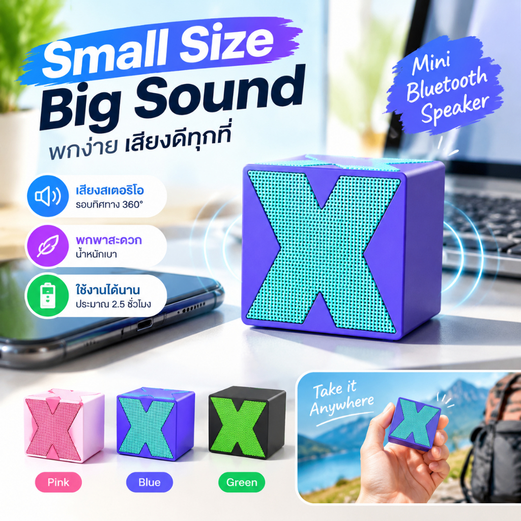 ลำโพงบลูทูธมินิไร้สาย รุ่น X1 เสียงเซอร์ราวด์ 360° เบสหนักแน่น เสียงชัดเจน Bluetooth 5.0 ลำโพงพกพา แ