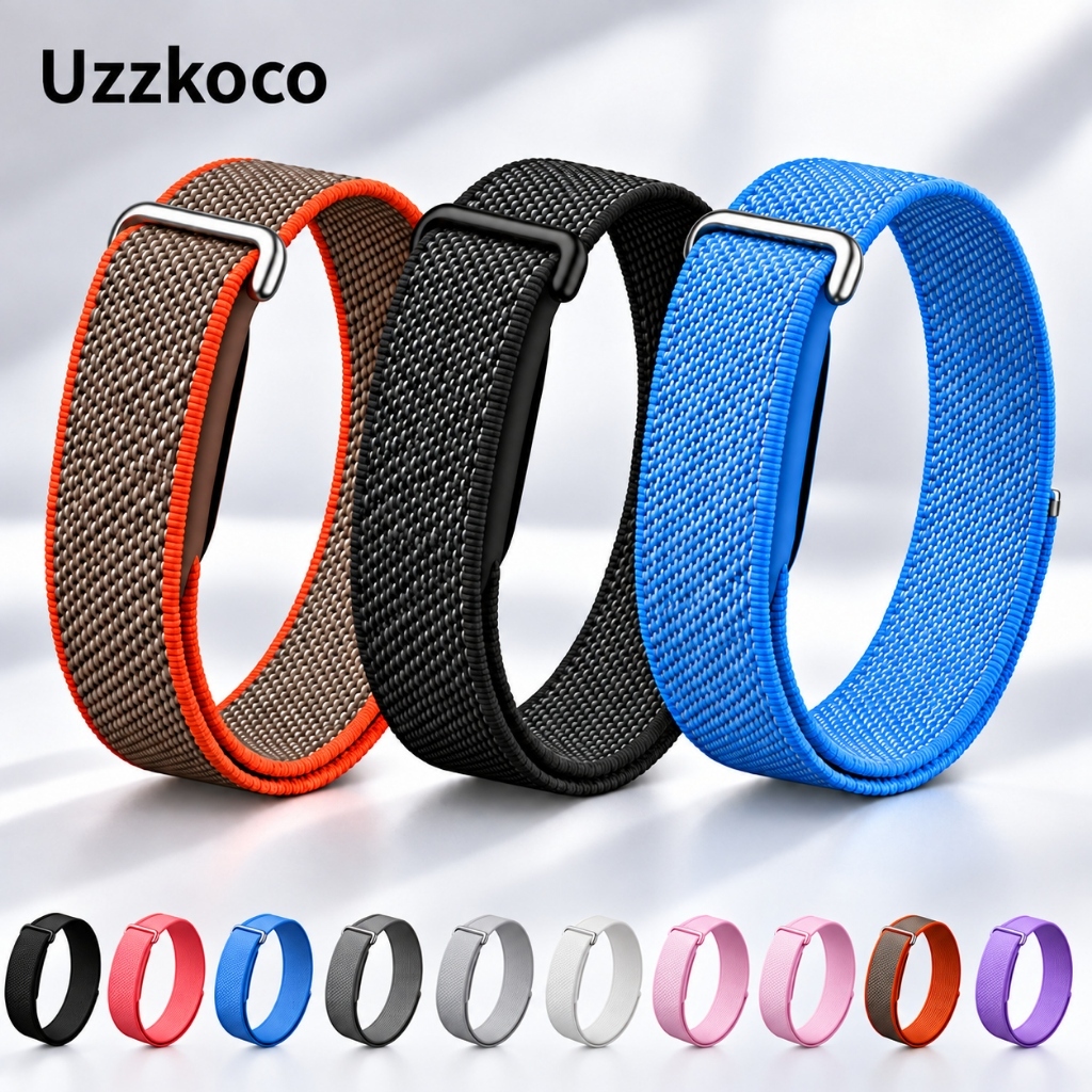 [Uzzkoco] เหมาะสําหรับสายรัดข้อมือไนลอนถัก Google Fitbit Air ระบายอากาศนุ่มปรับได้ 140-200 มม. น้ําหนักเบา เหมาะสําหรับกีฬาทํางานและนอนอุปกรณ์เสริมหลายสีไม่รวมตัวติดตาม