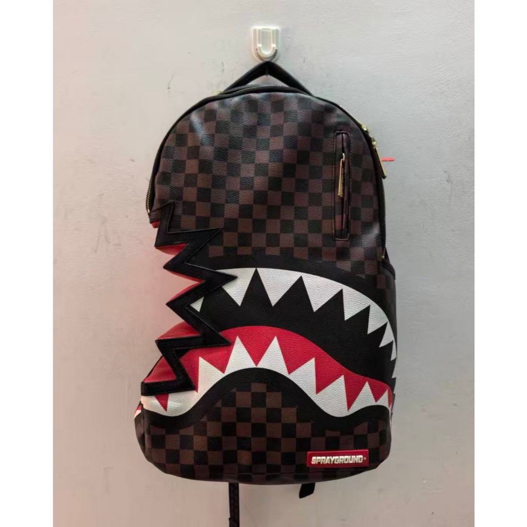SG Sprayground Shark Mouth Backpack Checkerboard Shark Bite Series Backpack