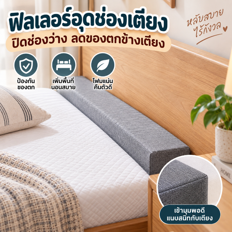 ฟิลเลอร์ช่องว่างเตียงสำหรับเติมช่องว่างผนัง แถบยาวสำหรับต่อเตียง ขยายที่นอน