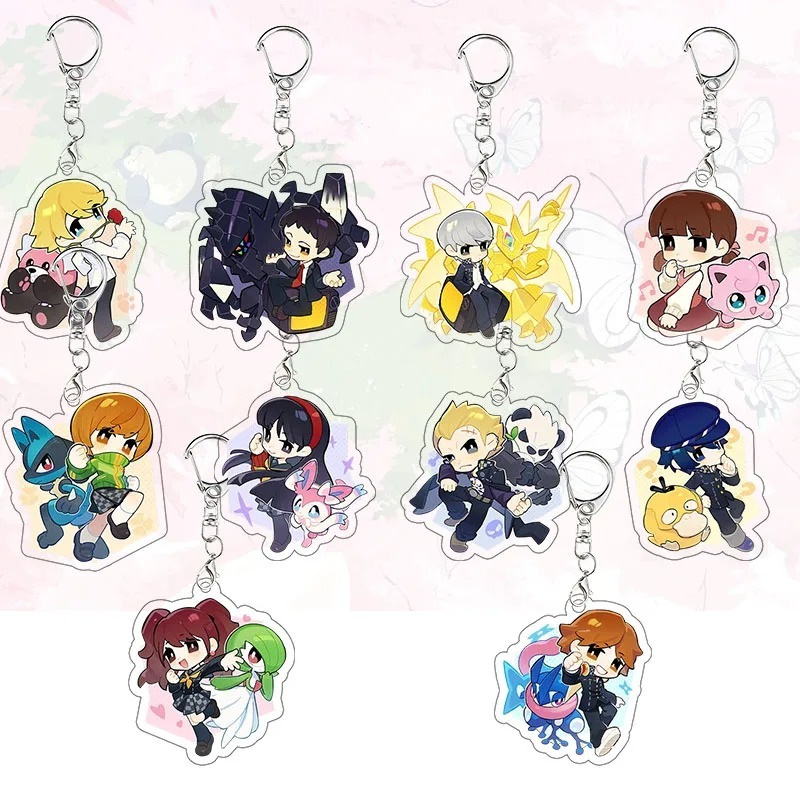 เกม 5 Chie Satonaka Chibi ชุดพวงกุญแจอะคริลิค Lucario Naoto Shirogane Psyduck Zygarde การ์ตูนกระเป๋า