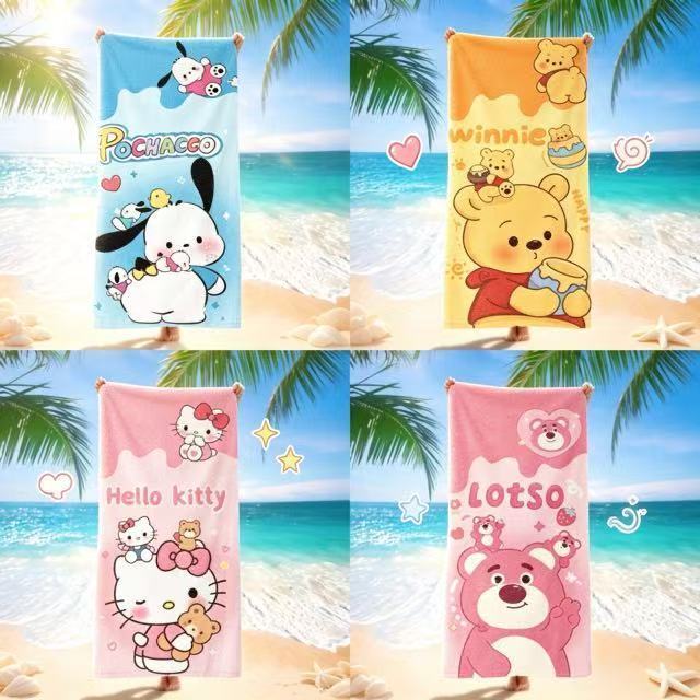 🐠ผ้าขนหนูเด็กการ์ตูนน่ารัก ไมโครไฟเบอร์แห้งเร็ว ผ้าขนหนูชายหาด & ผ้าอาบน้ำ💦