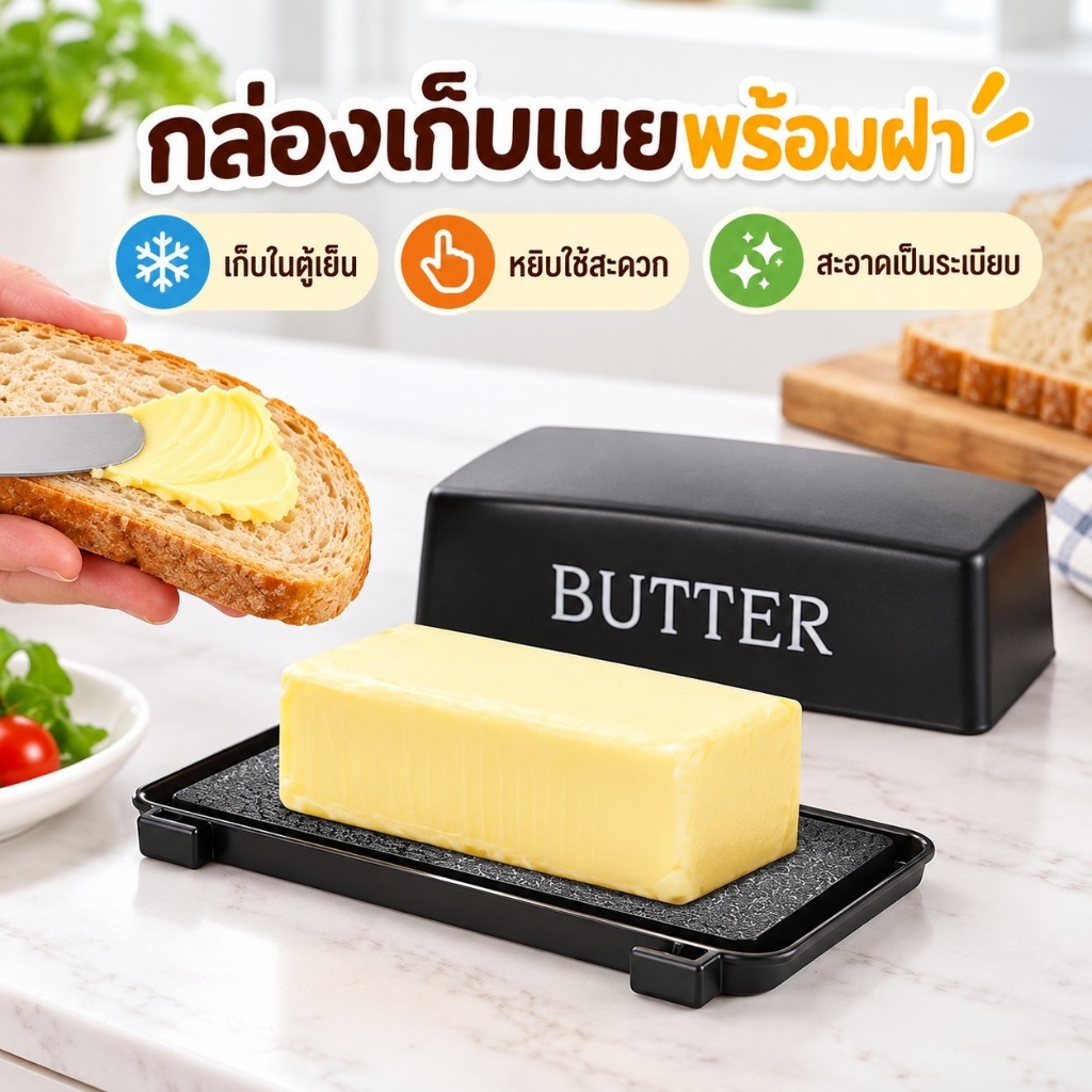 PO Butter Cheese กล่องเก็บกล่องตัดเนยพร้อมฝาปิดและเคาน์เตอร์ Butter Keeper สําหรับตู้เย็นห้องครัว CH