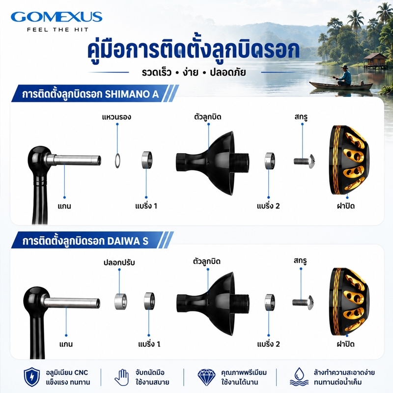 Gomexus مقبض بكرة صيد 35-41 مم — صورة 8