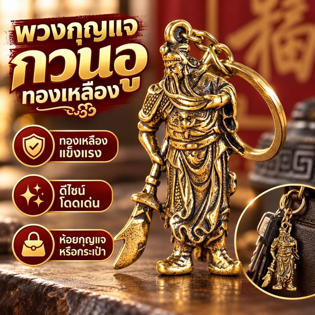 ทองแดงบริสุทธิ์ที่เป็นของแข็ง Guan Gong ดาบรถพวงกุญแจจี้กระเป๋าเดินทางกระเป๋าแขวนเครื่องประดับอุปกรณ์เสริมทองเหลือง Key Chain แหวนของขวัญ