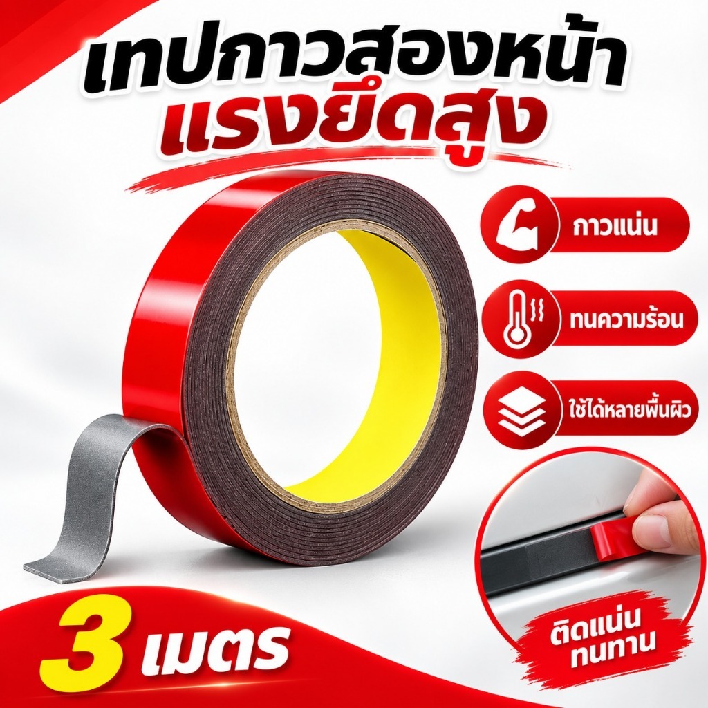 3 เมตรเทปสองด้าน Strong ถาวรอะคริลิคโฟมเทปกาว Stier สําหรับรถยนต์บ้านในร่มอุณหภูมิสูง COD