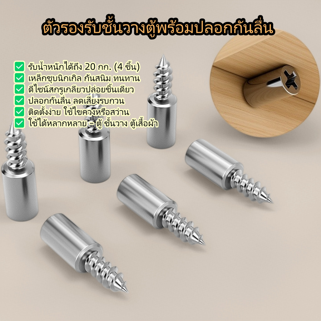 สกรูแตะตัวเองตัวรองรับลามิเนตตู้หมุดชั้นวางที่มีแขนกันลื่นหมุดชั้นวางสําหรับห้องครัวตู้หนังสือและตู้เสื้อผ้าคงที่สนับสนุนข้ามสกรู