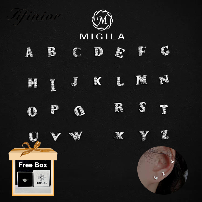 ต่างหู MIGILA AZ ตัวอักษร Zircon ทนทานต่อแสงแดด สไตล์สากลทั้งสองเพศ ของขวัญเลิศ