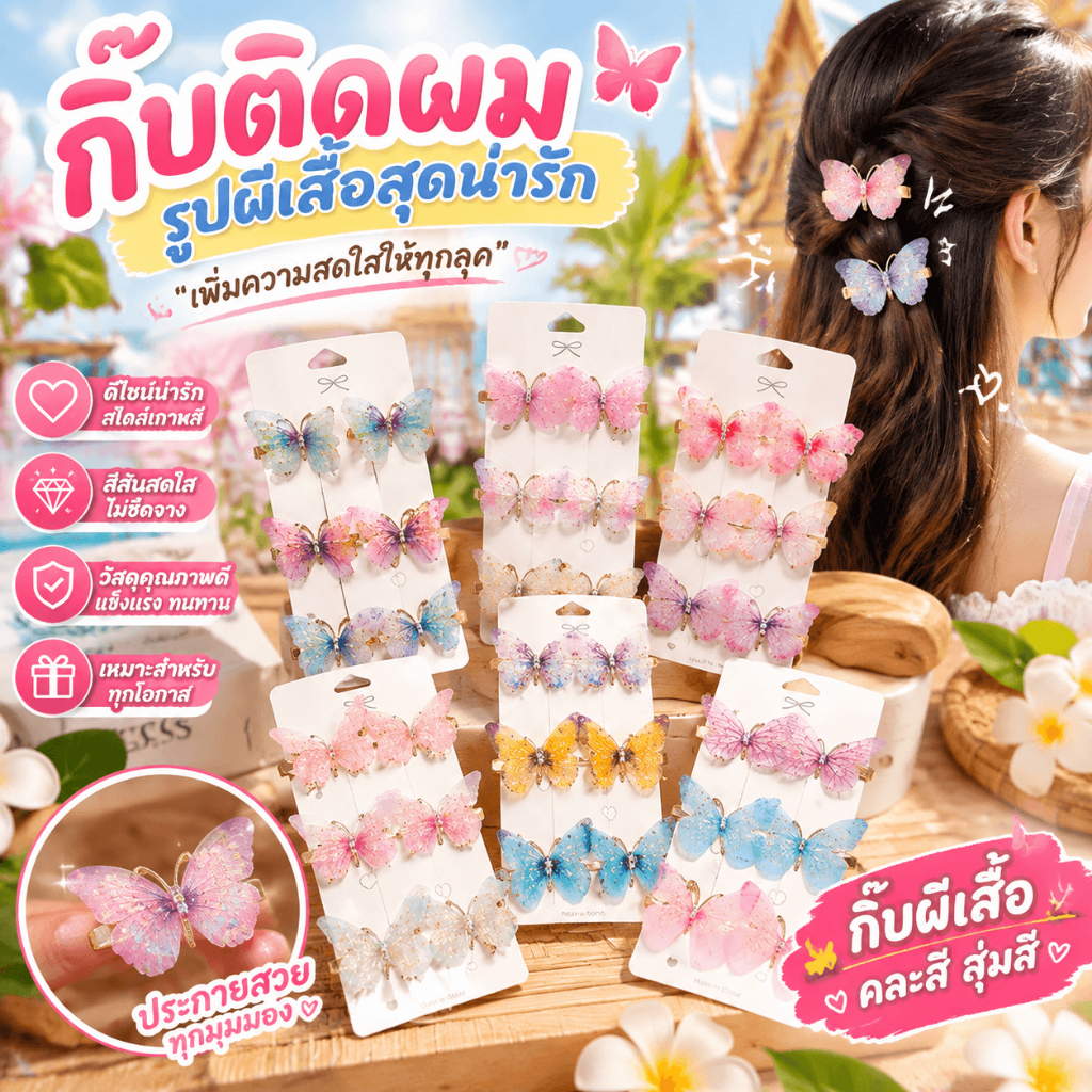 คันเอ็นเอ็ม. สุ่มสีสันผีเสื้อ Hairpins สาวคลิปผม Barrettes ผู้หญิงหวานผมเครื่องประดับ Rainbow Headwear แฟชั่นอุปกรณ์เสริมผม COD