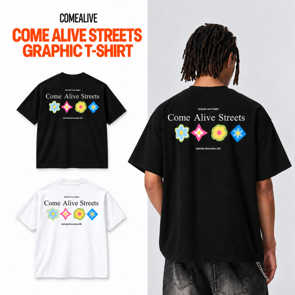 【Ship in 24h】COME ALIVE เสื้อยืดคอกลม Cotton แท้ 100% ทรงหลวม Oversize สไตล์ Streetwear ใส่ได้ทั้งชายและหญ