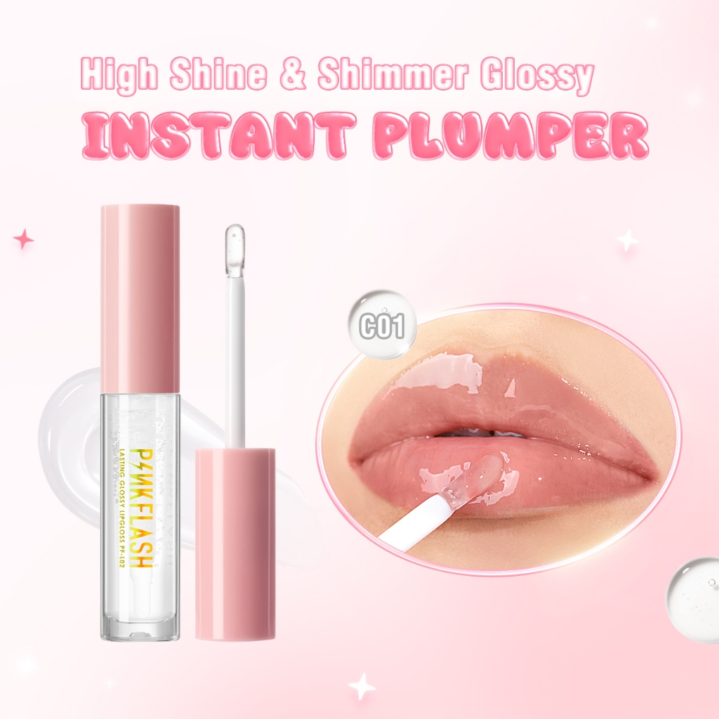 ของขวัญPINKFLASH OhMyGloss High Shine Lip Gloss Shimmering-Free Glossy UVA/UVB Defense