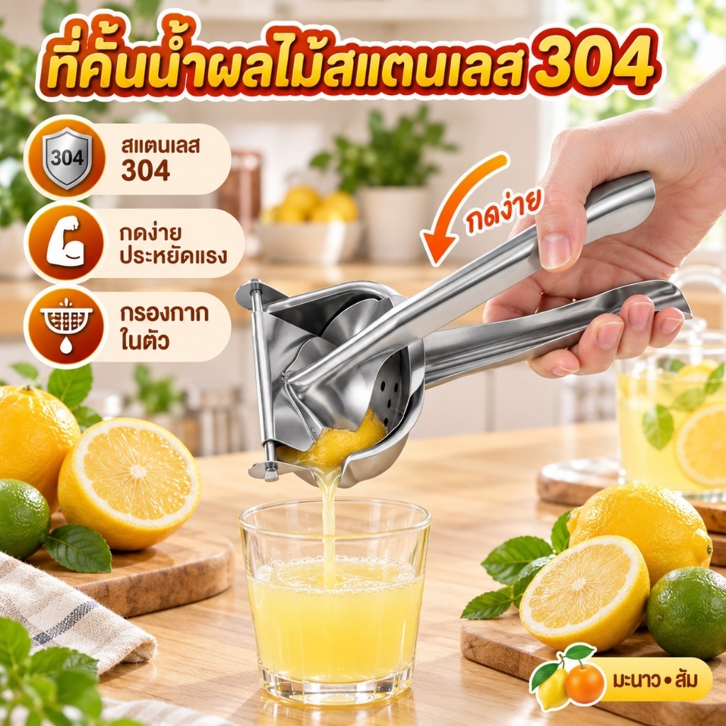 304 สแตนเลสสตีลมะนาว Squeezer Citrus Juicer Hand Press Heavy Duty คู่มือบีบน้ําผลไม้ Extractor SHOPTKC5009