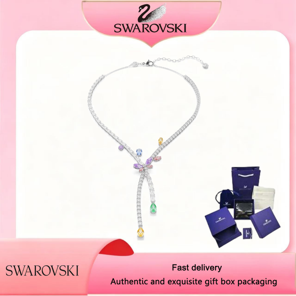 SWAROVSKI ใหม่ S925 เงินสเตอร์ลิง พลอยหลากสี Ariana Grande สร้อยคอรูปแมลงปอ ของขวัญที่ดีที่สุดสําหรับแฟนหรือเพื่อนที่ดีที่สุดในวันวาเลนไทน์หรือวันเกิด