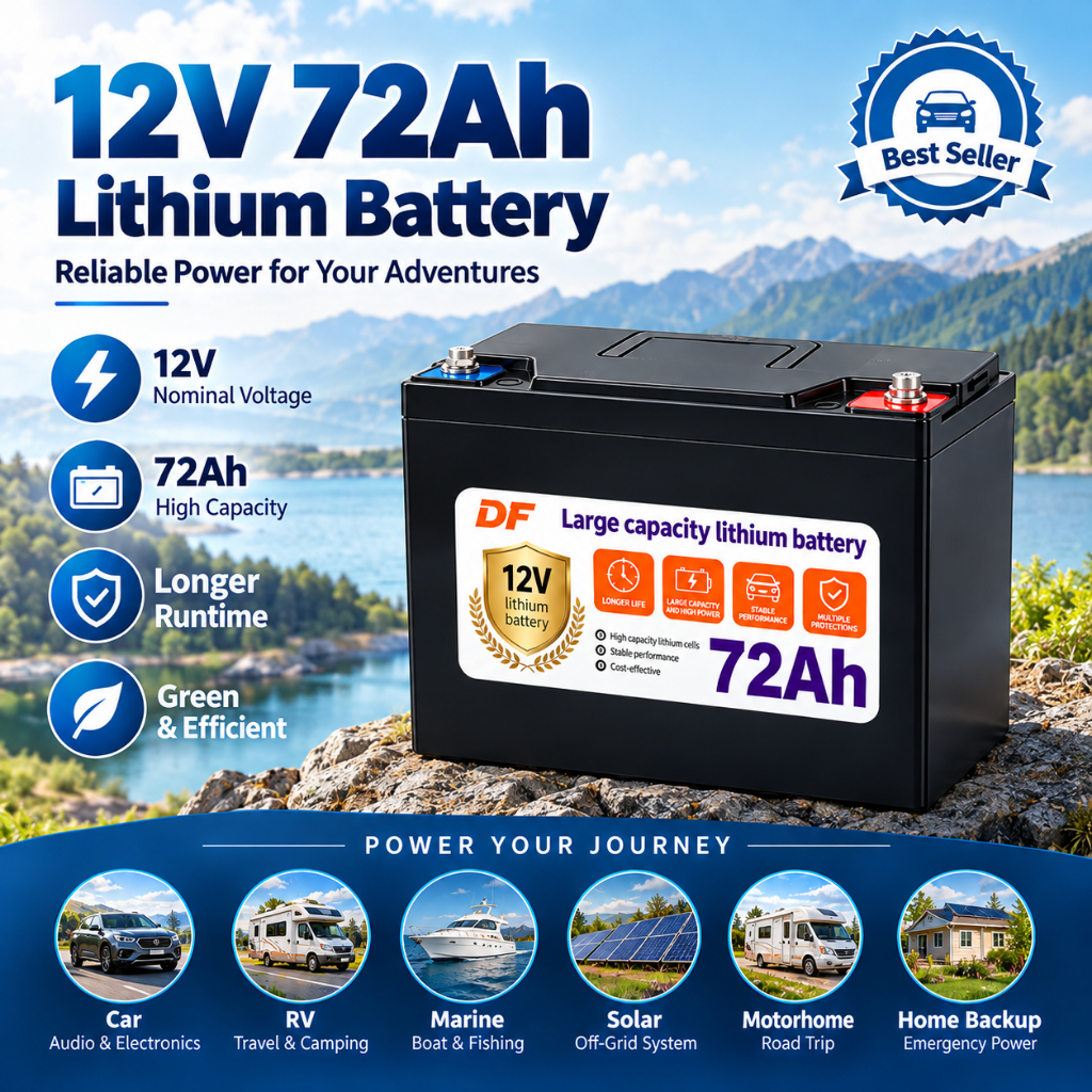 12V 72AH แบตเตอรี่ลิเธียม แบตเตอรี่ชาร์จได้ แหล่งจ่ายไฟสำรอง สถานีจ่ายไฟแบบพกพา ชาร์จโทรศัพท์ มาพร้อมกับระบบ BMS แบตเตอรี่ลิเธียมความจุสูง