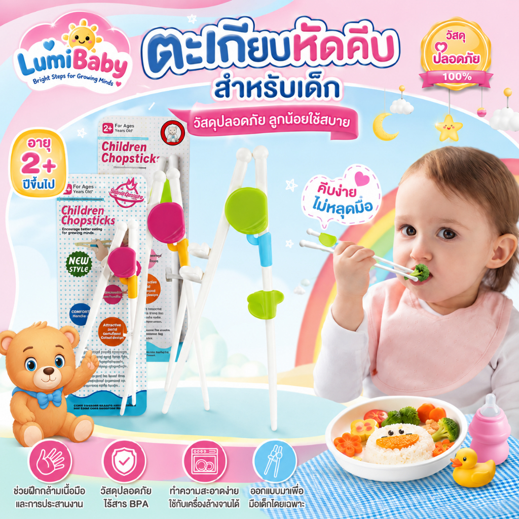 ตะเกียบฝึกหัดสําหรับเด็ก สําหรับเด็กเรียนรู้วิธีใช้ตะเกียบ ตะเกียบฝึกหัดสําหรับเด็ก ฝึกหยิบ เสริมทักษะ