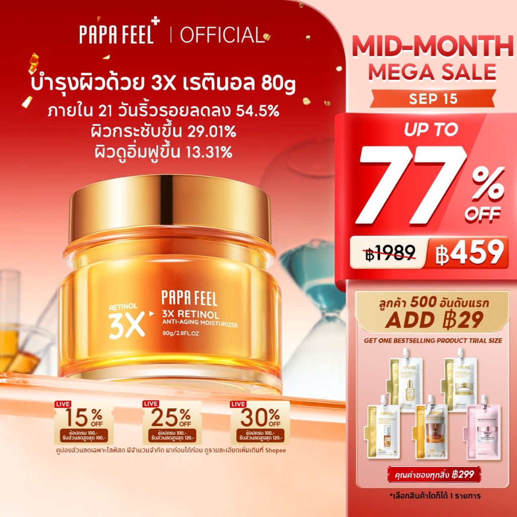 PAPA FEEL 3X Retinol ทำให้ผิวเต่งตึง ลดริ้วรอย ผิวแพ้ง่ายAnti-Aging Moisturizer 80g