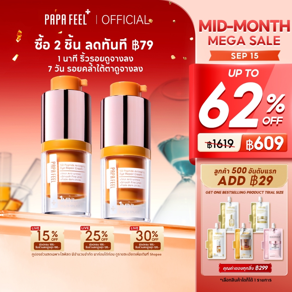 PAPA FEEL 5D Peptide ลดริ้วรอย Anti-Aging ลดริ้วรอย ขอบตาคล้ำ กระชับใต้ตา สำหรับผิวแพ้ง่าย อายครีม 1