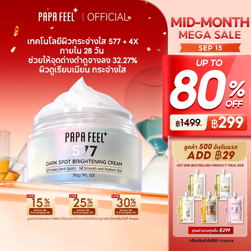 PAPA FEEL 577 ลดจุดด่างดำ ผิวกระจ่างใส เพิ่มความชุ่มชื้น ครีมลดจุดด่างดำ 30g | จุดด่างดำแลดูจางลงภาย
