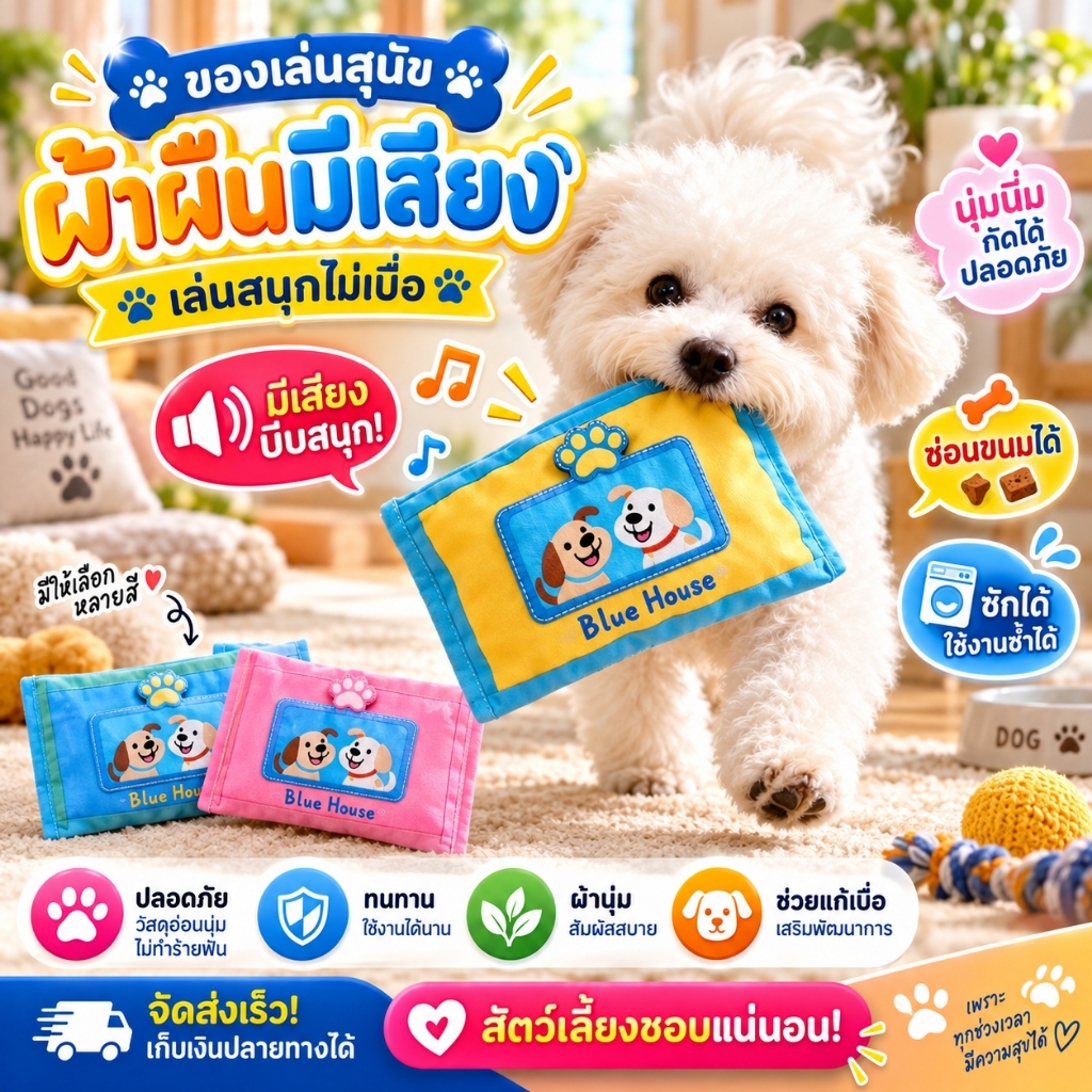 CTS ของเล่นสุนัขกล่องทิชชู่ ดึงผ้า มีเสียง ซ่อนขนม ฝึกสมอง แก้เบื่อ ซักได้ สำหรับสุนัขเล็ก-กลาง
