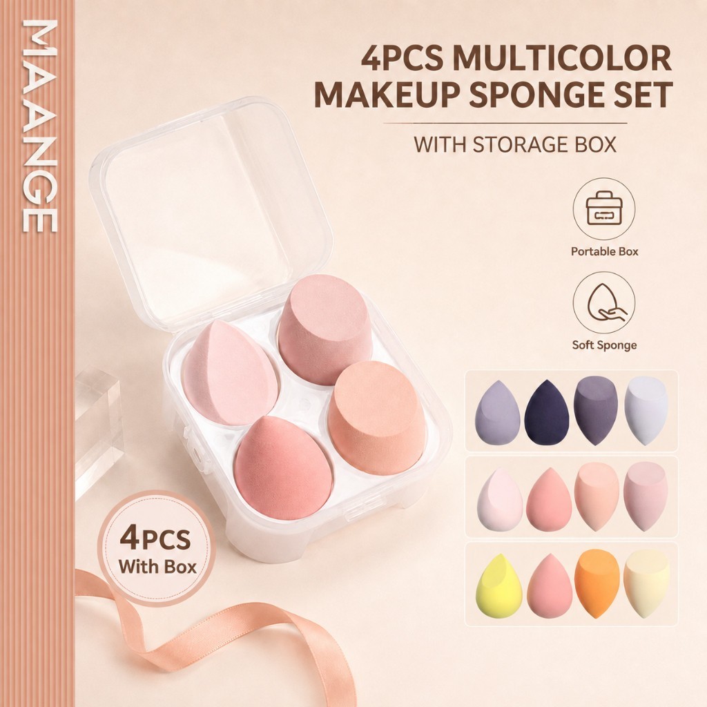 MAANGE ฟองน้ําแต่งหน้า ฟองน้ําเกลี่ยรองพื้น ฟองน้ําแต่งหน้า รูปไข่ ใช้งานง่าย 4 ชิ้น พัฟแต่งหน้า 9452