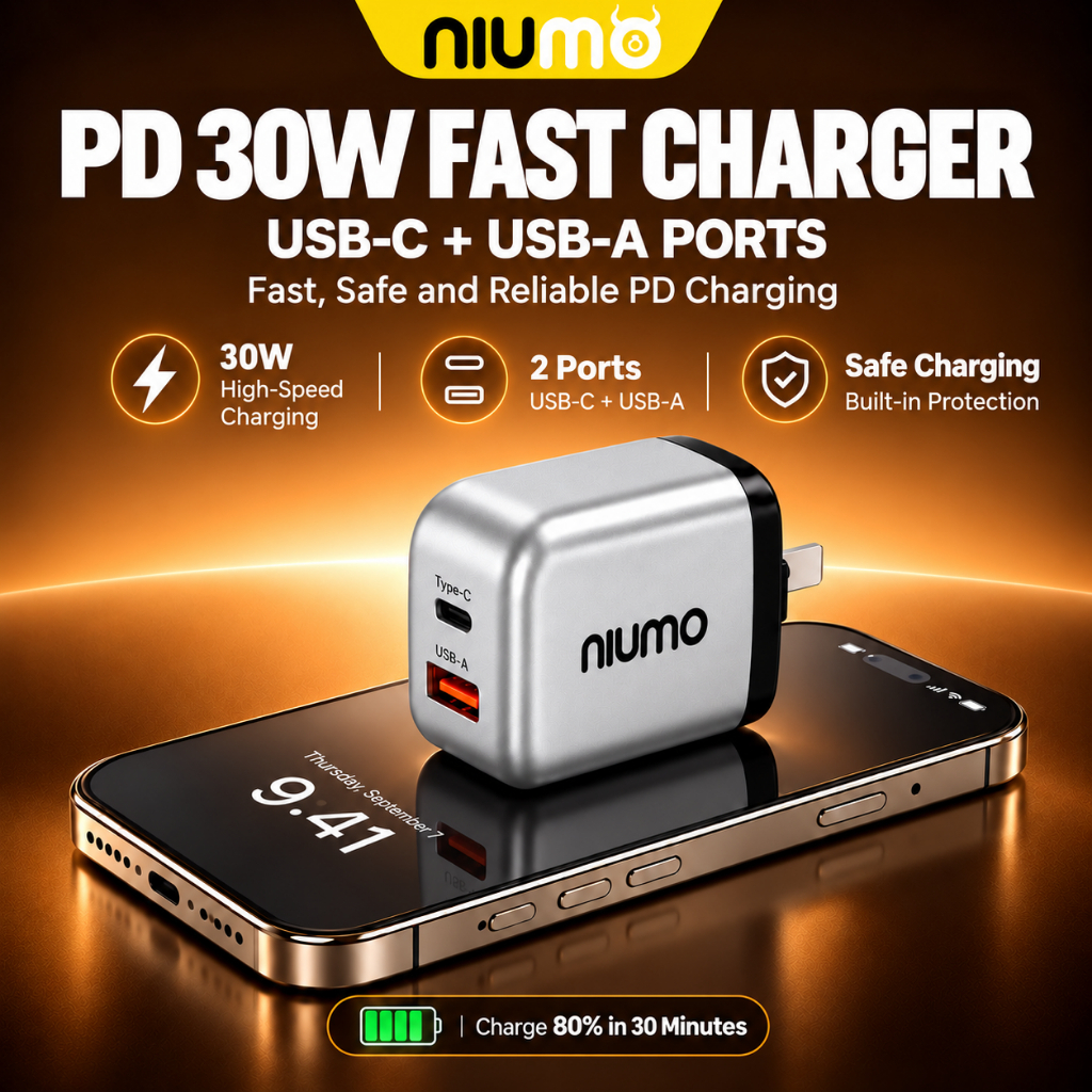NIUMO GX2 สายชาร์จเร็ว 30W PD 1.5M สีเทาพรีเมียม | ชาร์จเร็วความเร็วสูง | สาย 2 หัว สำหรับ iPho Andr