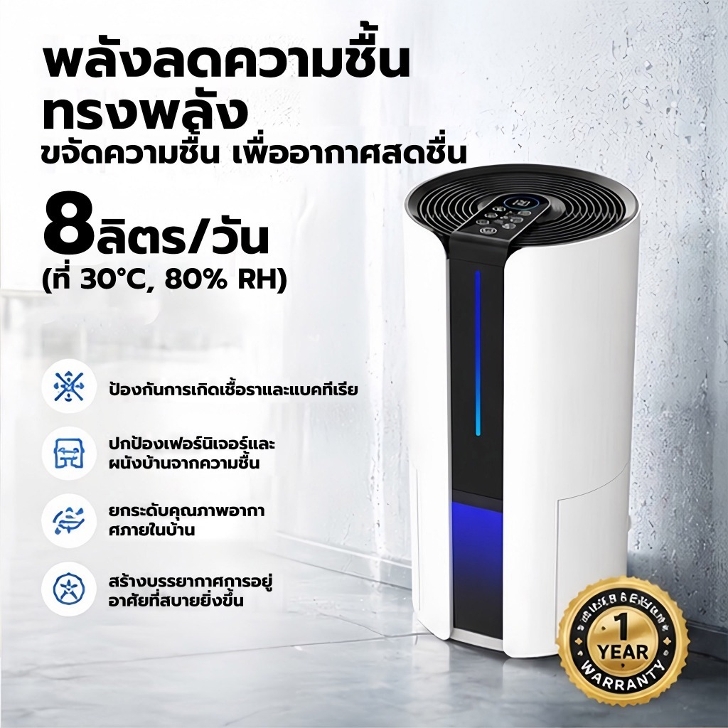 Hysure™ HL200 เครื่องดูดความชื้นและฟอกอากาศ 8L/วัน ถังน้ำ 4L เสียงเงียบ 28dB สำหรับบ้าน