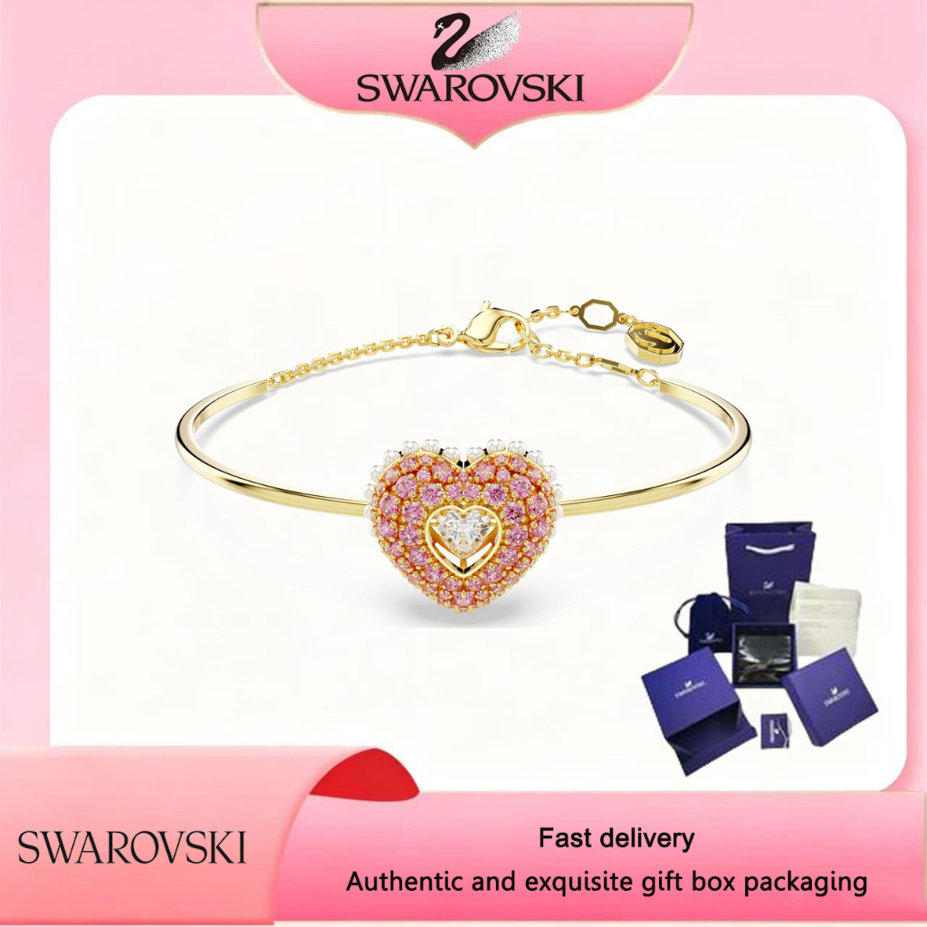 SWAROVSKI New พลอยสีชมพูเคลือบทอง Hyperbola Heart กําไล ของขวัญสําหรับแฟนหรือเพื่อนที่ดีที่สุดในวันวาเลนไทน์หรือวันเกิด