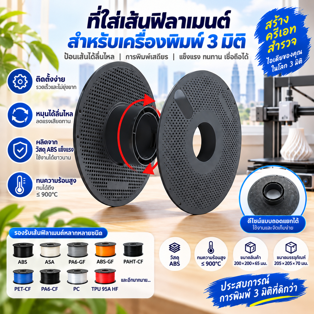 Luckyqqq สําหรับ 3D เครื่องพิมพ์อุณหภูมิสูงวัสดุ Ra Reusable Spool สําหรับ ABS ASA PA6-GF ABS-GF PAHT-CF Filament well