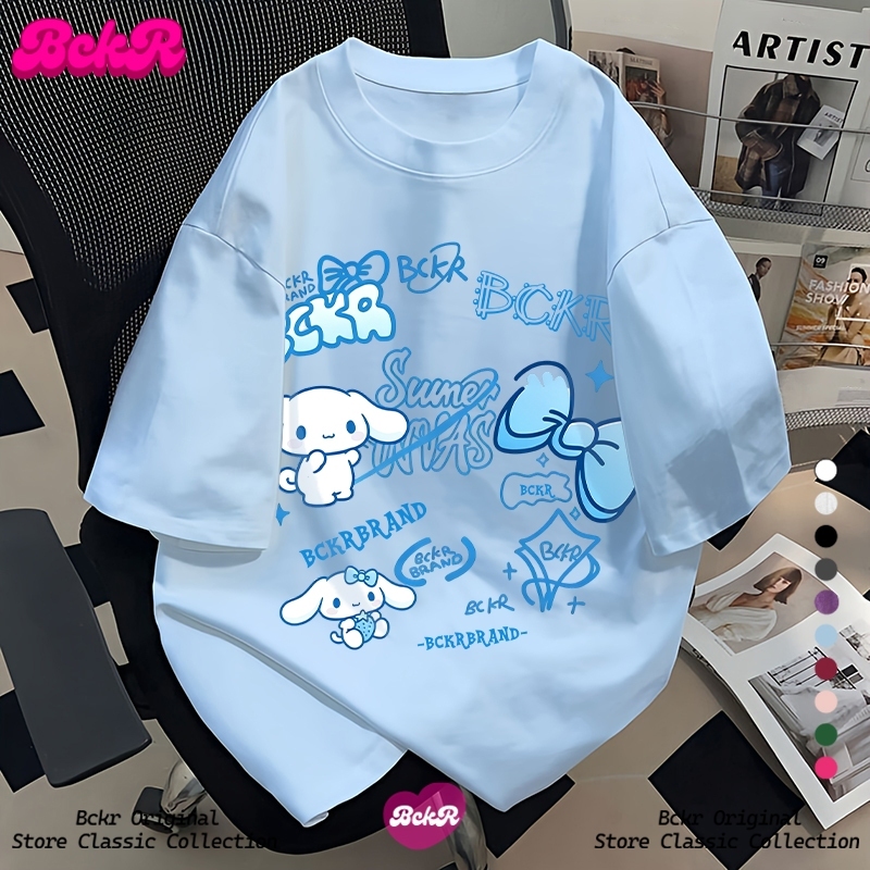【จัดส่งตลอด 24 ชั่วโมง】 BCKR ลายการ์ตูนกราฟฟิตี้คอกลมผู้หญิงtshirt oversizeชุดหน้าร้อนเสื้อYG6265