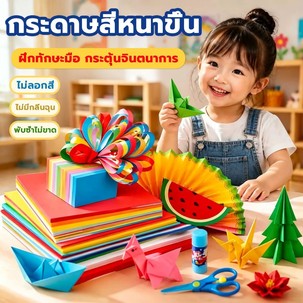 กระดาษพับโอริกามิ กระดาษสีสี่เหลี่ยม พับกระดาษ 10สี 100แผ่น งานฝีมือ โอริกามิ DIY Origami Paper พับนก พับเต่า พับหัวใจ กระดาษพับ กากเพชร