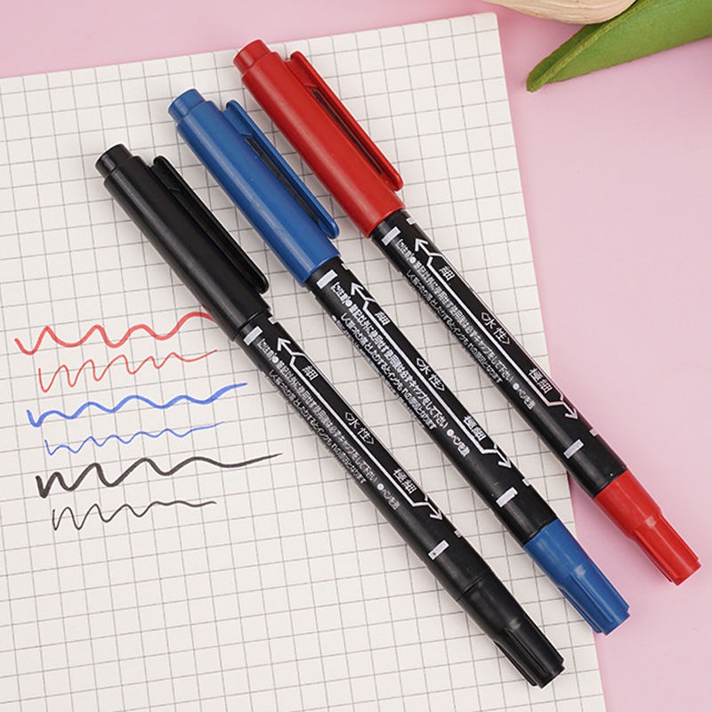 0.5 มม./1.0 มม.Double-Head Marker นักเรียนแบบพกพา Hook Line ปากกาสีแดง/สีฟ้า/สีดําหมึก Dual Tip Marker