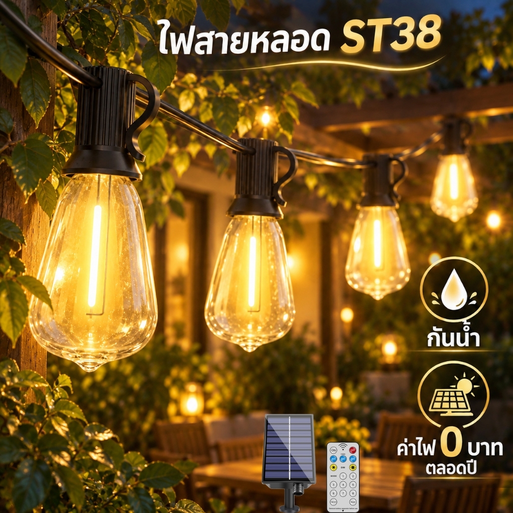 ไฟปิงปอง โซล่าเซลล์ 30เมตร หลอดแอลอีดี ขั้ว E12ปลั๊ก กันน้ำ50bulb ไฟโซล่าเซลล์แต่งสวน ไฟวินเทจ ไฟแต่งสวน ไฟย้อนยุค