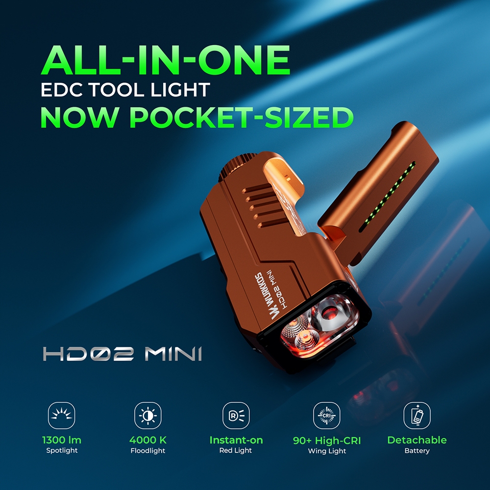 Wurkkos كشاف EDC ‏HD02 Mini ‏1300 لومن — صورة 2
