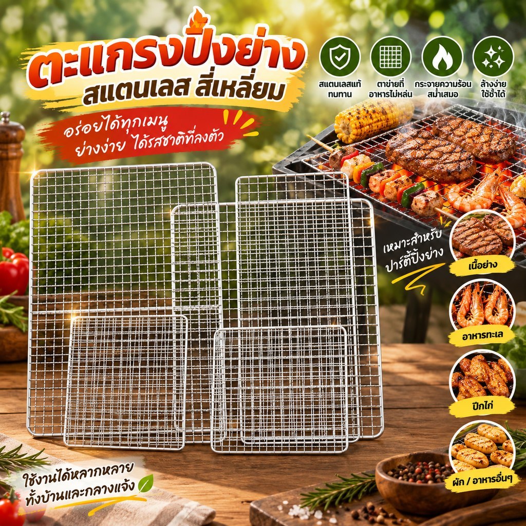 Onetimingblissea 304 สแตนเลสสี่เหลี่ยมผืนผ้าสแควร์ BBQ สุทธิตาข่ายย่าง NonSti เบเกอรี่กลางแจ้ง Camping บาร์บีคิวย่าง Part Grates SEA