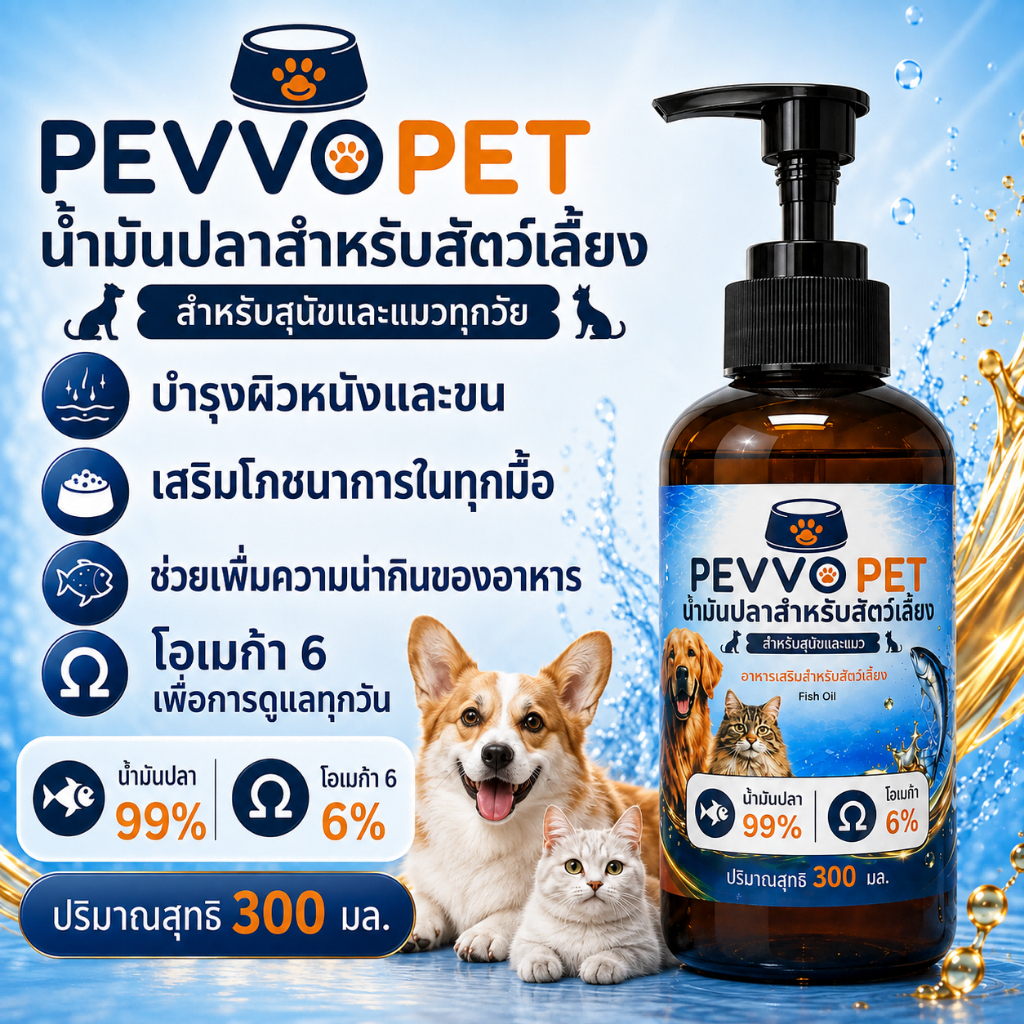 🔥PEVVO PET น้ำมันปลาแซลมอนแท้ 300ml | สำหรับสุนัขและแมว ลดขนร่วง-แก้ผิวแห้งคัน | มี Omega-3-6 สูง วิตามินอี พร้อมปั๊ม สินค้าใหม่ราคาพิเศษ | น้ํน้ํามันตับปลาสุนัข | น้ํามันแซลมอน