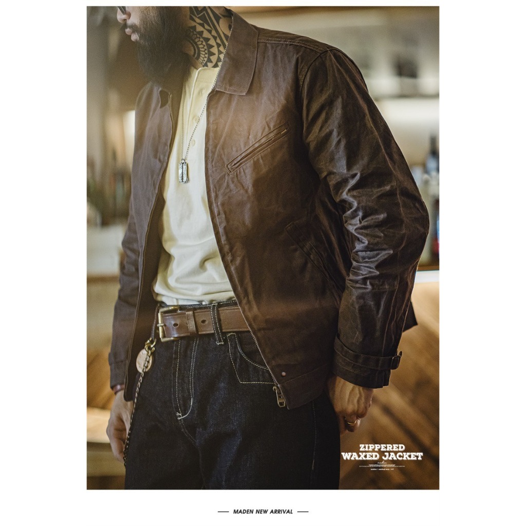 MADEN ยี่ห้อ 2026 ฤดูใบไม้ผลิ/ฤดูร้อน American Retro Yellowstone น้ํามันขี้ผึ้งแจ็คเก็ตผู้ชาย Heavy duty ผ้าใบแจ็คเก็ตล่าสัตว์กันน้ําและ Windproof Wilderness Jacket รูปที่ 6