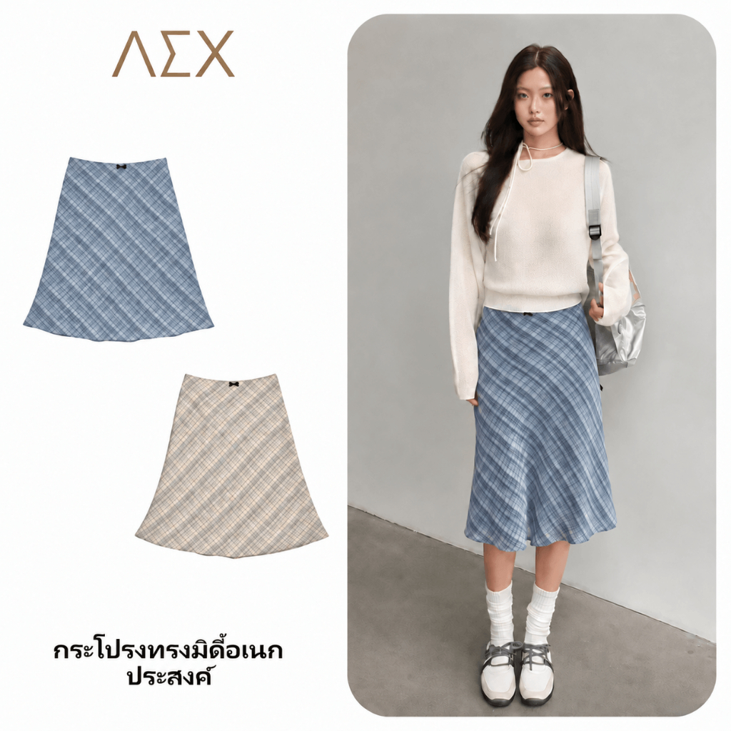AEX ผู้หญิงกระโปรงลายสก๊อต Mermaid French Vintage เอวสูง Slim Fit Midi กระโปรง Elegant ฤดูใบไม้ผลิฤดูใบไม้ร่วง (M-XL)