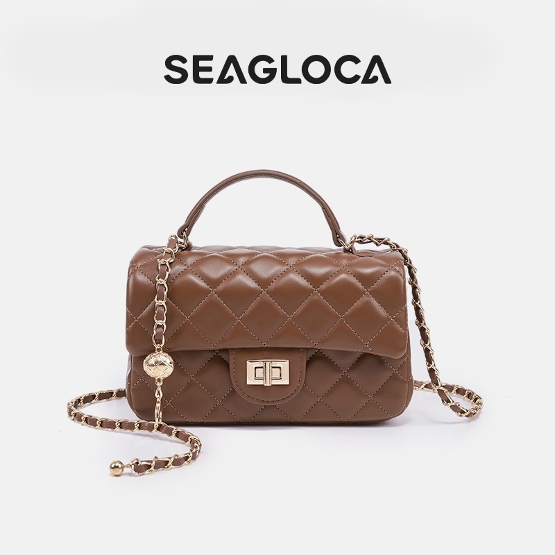 SeaGloca حقيبة كتف مبطنة بنقش الألماس بسلسلة