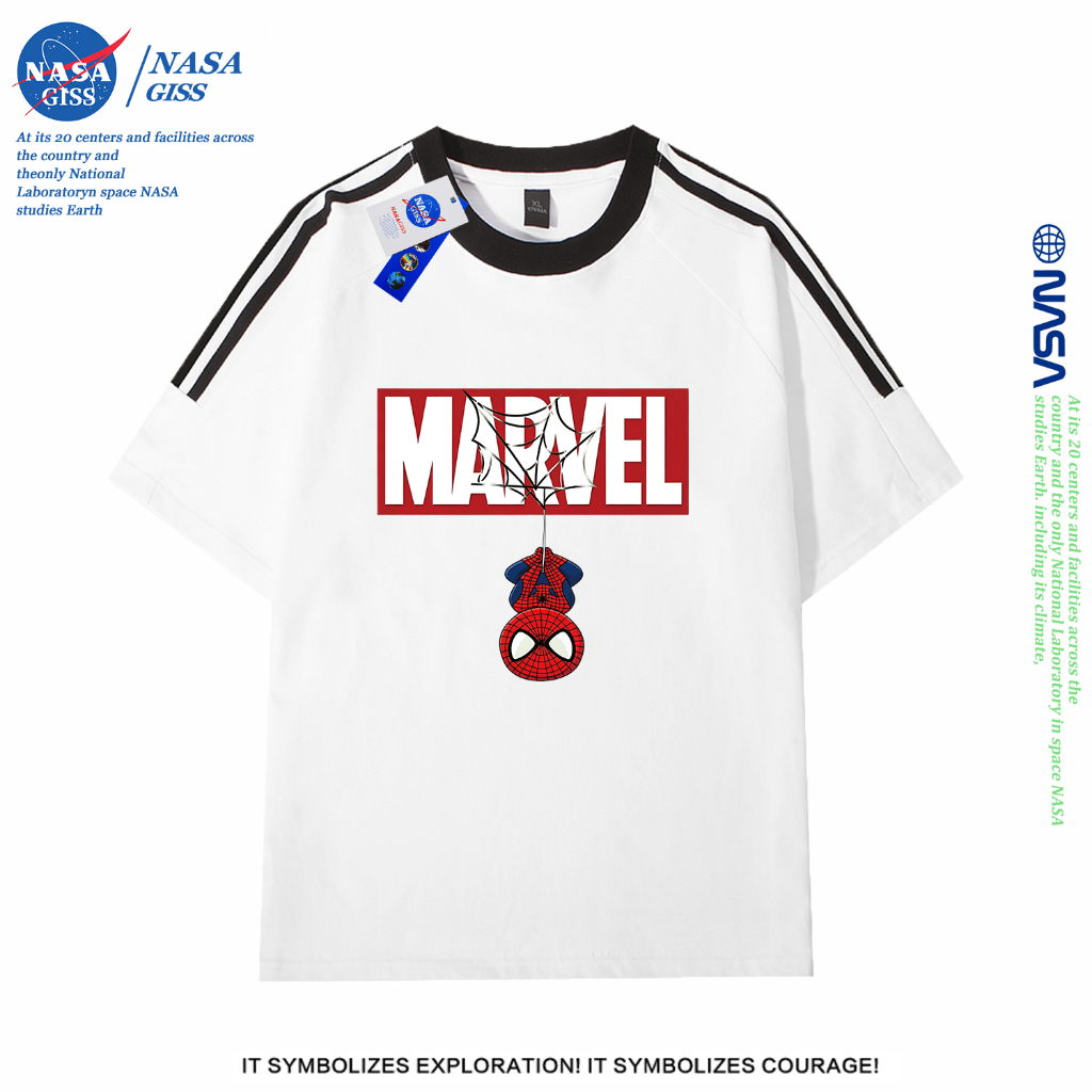 NASA تيشيرت واسع بثلاثة خطوط بطباعة Spider-Man