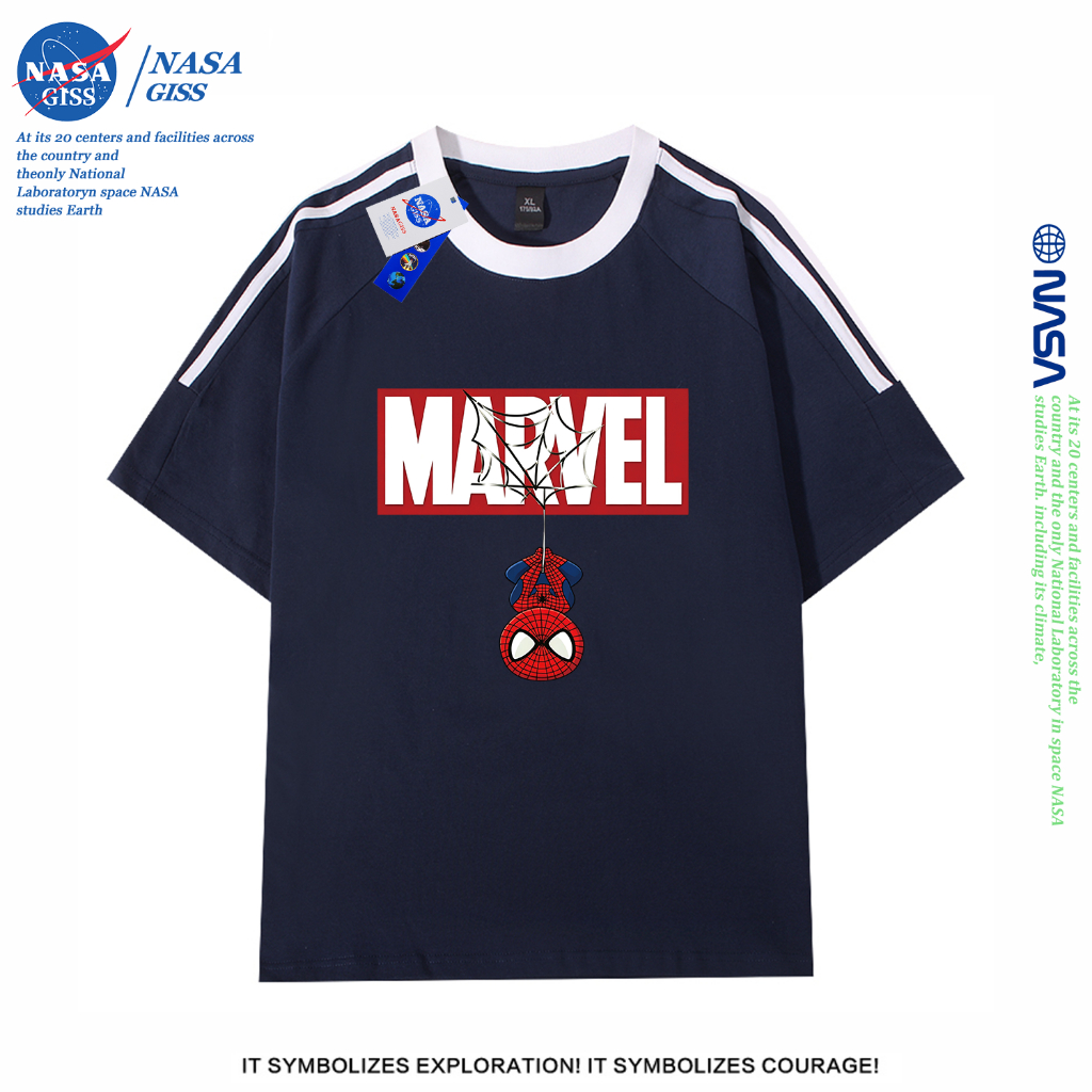 NASA تيشيرت واسع بثلاثة خطوط بطباعة Spider-Man — صورة 3