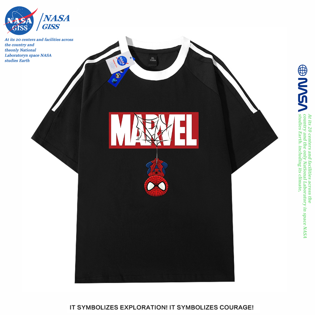 NASA تيشيرت واسع بثلاثة خطوط بطباعة Spider-Man — صورة 2