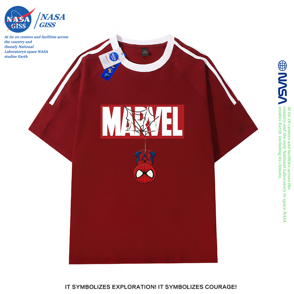 NASA تيشيرت واسع بثلاثة خطوط بطباعة Spider-Man — صورة 4