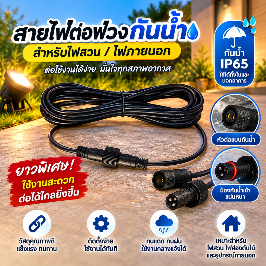 VHDD 5M Heavy Duty กันน้ําแผงพลังงานแสงอาทิตย์สายต่อทนทานสําหรับชุดพลังงานแสงอาทิตย์ขนาดเล็ก & Shed Lighting TH