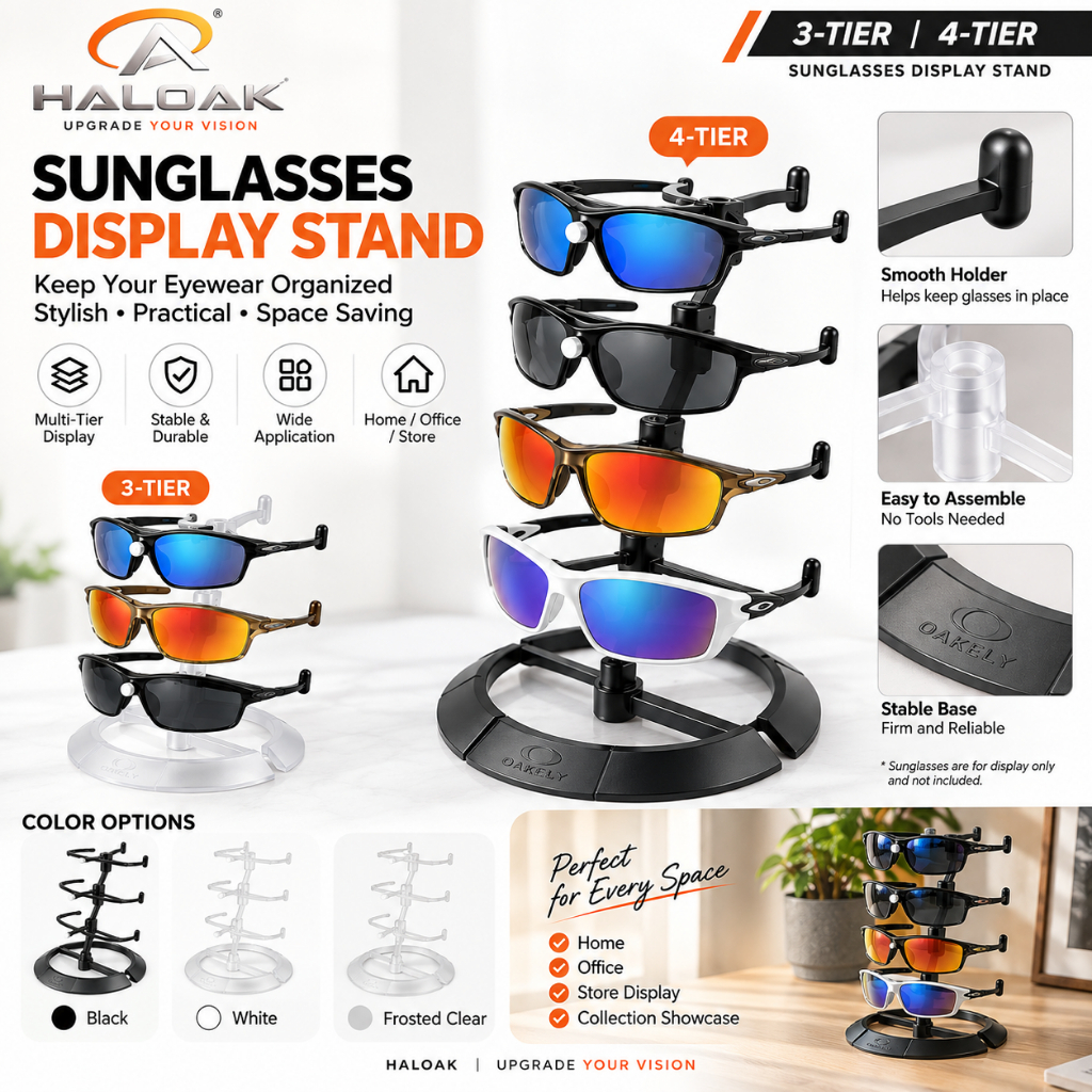 Haloak Sunglasses Display Stand 3-Tier & 4-Tier Eyewear Holder for Sports Sunglasses & Glasse