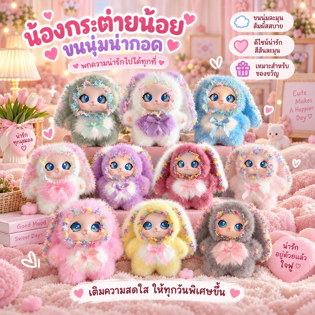 Lovable กระต่ายหูจี้ของเล่นตุ๊กตาพวงกุญแจเด็ก Bapa อุปกรณ์เสริม
