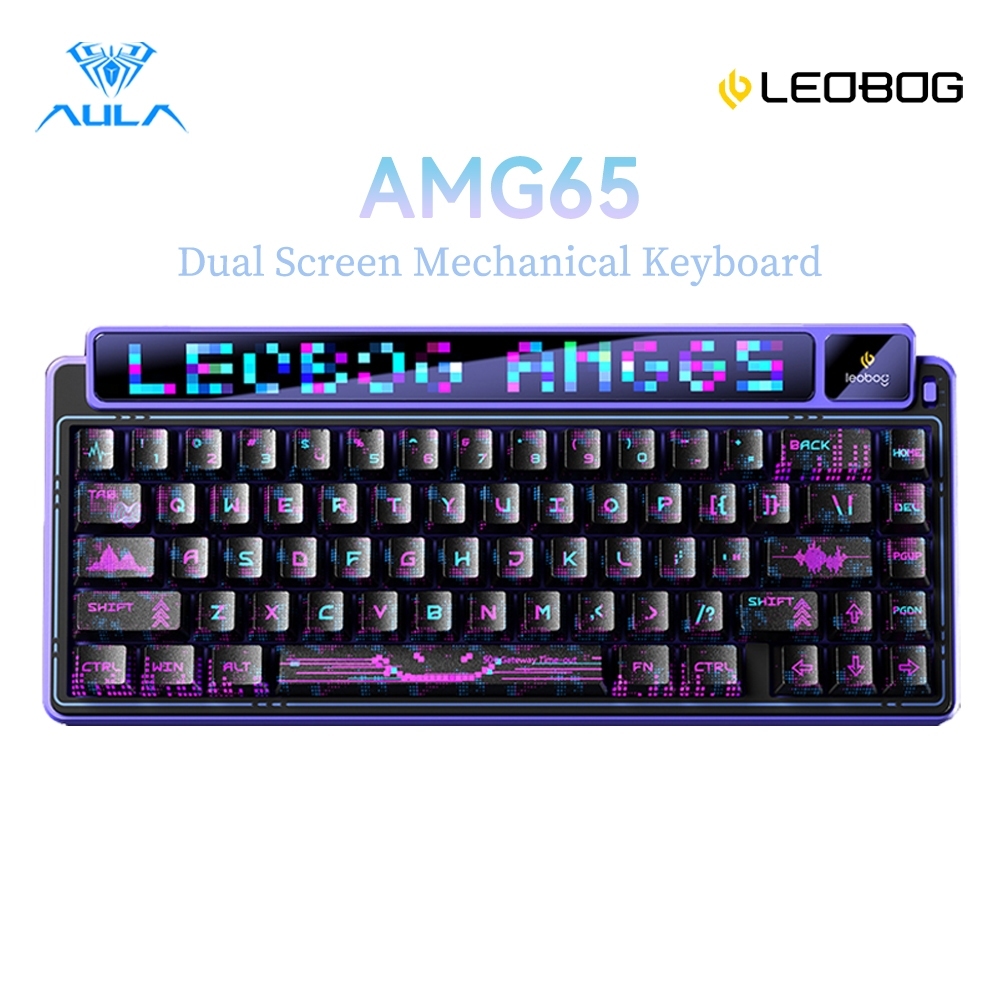 Aula LEOBOG AMG65 Tri-Mode Mechanical Keyboard 67 คีย์จอแสดงผล Dual Screen 8000mAh แบตเตอรี่ยาว Ultra Quiet การพิมพ์