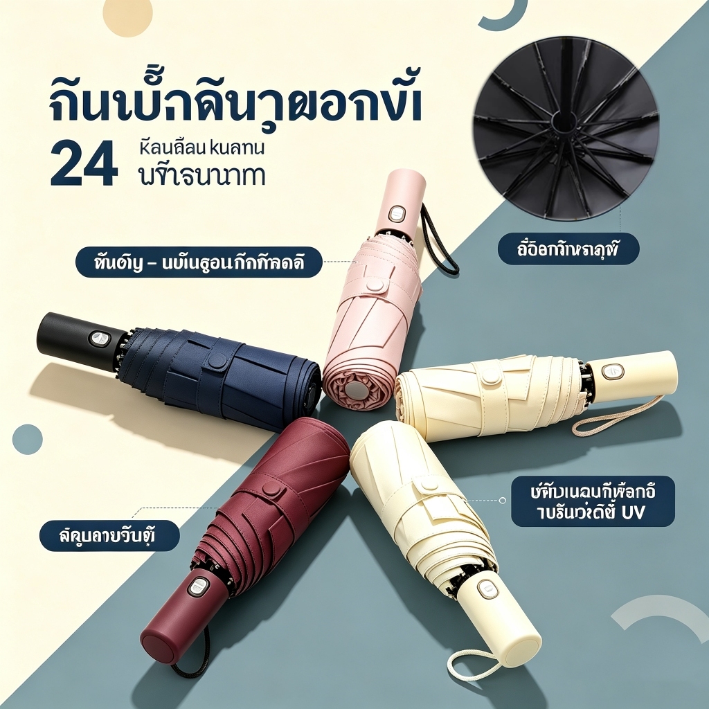ร่มกันuv 100% ร่มพับอัตโนมัติสามขั้นตอน ขึ้น50+ยูวี24 ร่มกันแดดเสริมกระดูกป้องกันแสงแดดที่แข็งแกร่งสุดกันลมและกันฝน